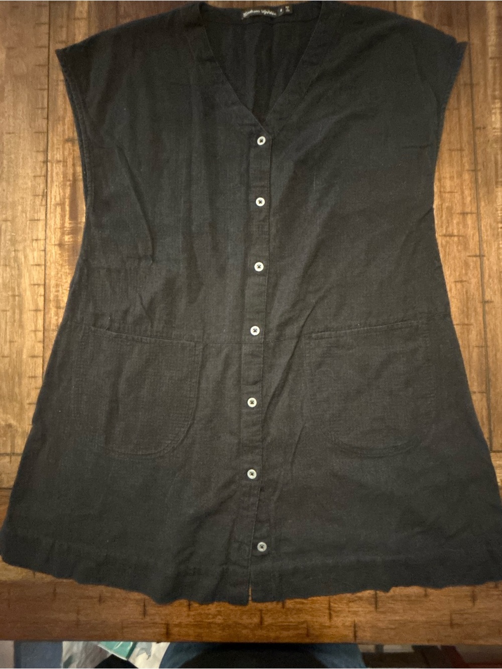 Gudrun Sjödén Black Handwoven Cotton Tunic Dress Pockets Size Small
